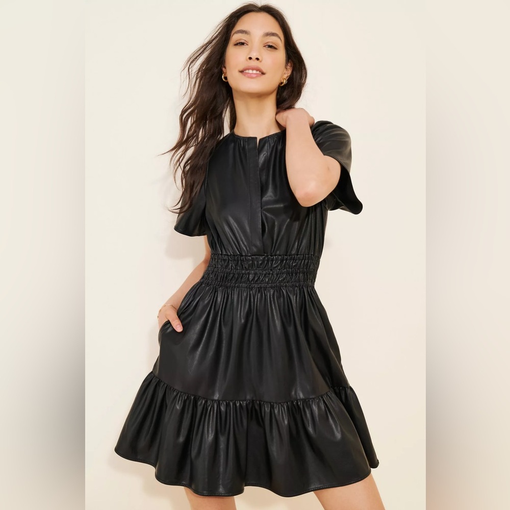 Anthropologie Somerset Faux Leather Black Mini Dress
